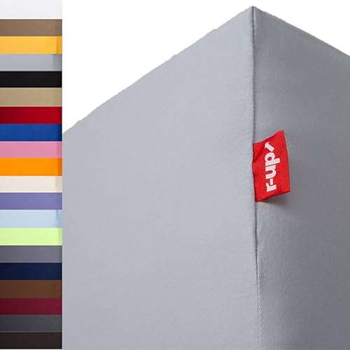 r-up Passt Spannbettlaken 180x200-200x220 bis 35cm Höhe viele Farben 100% Baumwolle 130g/m² Oeko-TEX stressfrei auch für Boxspringbetten (Silbergrau)