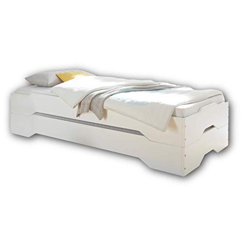 Stella Trading DOUBLE Stilvolles Doppelbett mit zwei Liegeflächen 90 x 200 cm - Komfortables Stapelbett aus massiver Kiefer, Weiß - 96 x 47 x 205 cm (B/H/T)