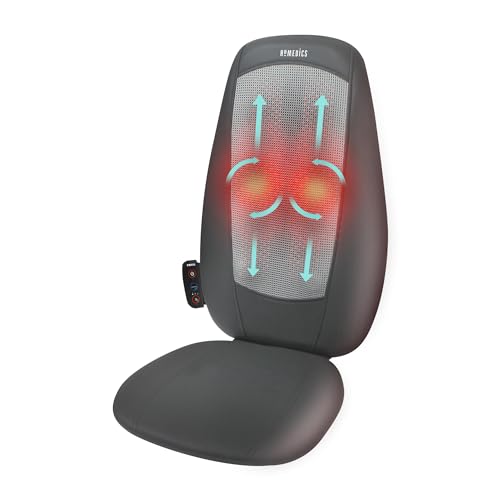 Homedics Shiatsu Massagesitzauflage für Rücken, Schultern, verstellbares Rückenmassagegerät mit Wärmefunktion, Vibrationsfunktion, löst Muskelverspannungen mit 3 verschiedenen Massagearten, Schwarz