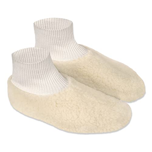 formalind Bettschuhe mit Bündchen gegen Kalte Füße - Merinowolle Fußwärmer - Hausschuhe Unisex - Farbe Natur - Schafwolle (40/41 EU, numeric_40)