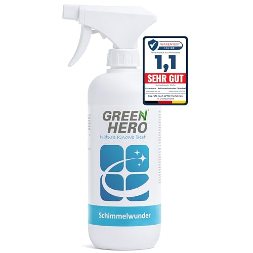 Green Hero Schimmelentferner Chlorfrei 500 ml Anti Schimmel, Sporen & Bakterien Spray zuverlässig chlorfreies schimmelspray für Holz, Mauerwerk, Tapeten, Kacheln, Polster,Teppiche, Gardinen uvm.