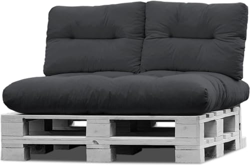 normani Palettenkissen Set Sofa Sitzkissen wasserdicht mit Rückenkissen Outdoor Palettenauflagen (Sitzkissen Gesteppt 120x80) Farbe Dunkelgrau