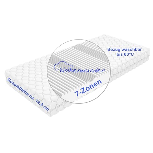 Wolkenwunder Wellflex Multi 7-Zonen-Schaum-Matratze mittel 90x200 cm 12,5 cm Gesamthöhe I Bezug waschbar I hygienisch I pflegeleicht