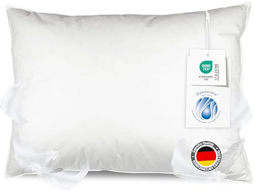 ZOLLNER Kopfkissen aus 100% Federn - Made in Germany - für Allergiker geeignet – Bezug aus hochwertiger Baumwolle - waschbar bis 60°C - 60x80 cm - Hotelqualität