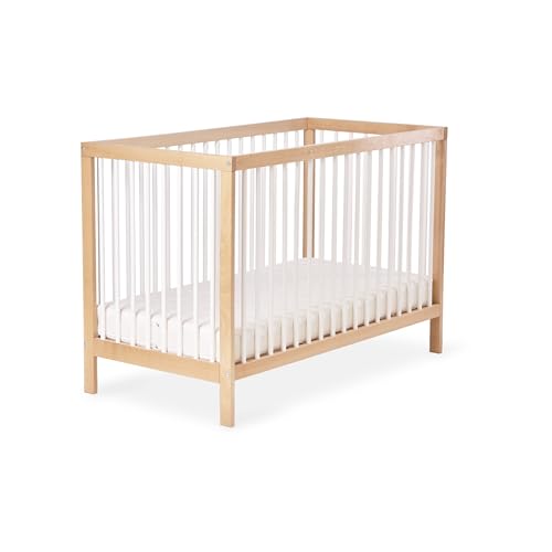 Ehrenkind® Babybett PUR 140x70 Buchenholz | Natur-Weiß Kinderbett 9-Fach höhenverstellbar mit entnehmbaren Stangen | Baby Bett