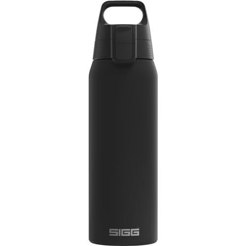 SIGG - Isolierte Trinkflasche - Shield Therm One Black - Für kohlensäurehaltige Getränke geeignet - Auslaufsicher - Spülmaschinenfest - BPA-frei - 90% recycelter Edelstahl - Schwarz - 0.75L