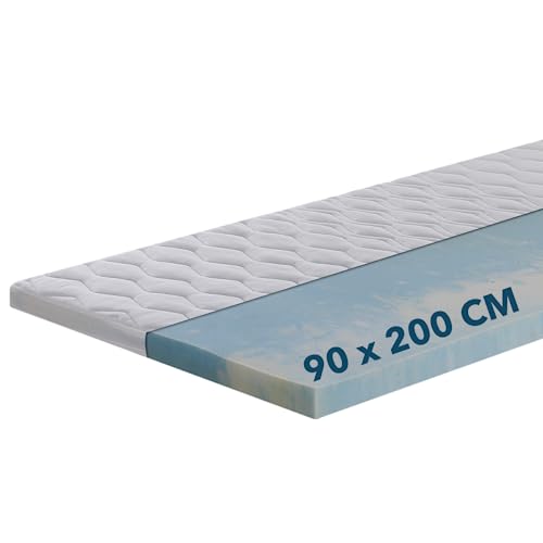 Ortho-Relax Gel Topper 90x200cm, Matratzentopper weich, waschbarer Bezug mit Zonenversteppung, Matratzenauflage Gelschaum, mit Eckgummis, Matratzenschoner atmungsaktiv & anpassend, für Boxspringbett