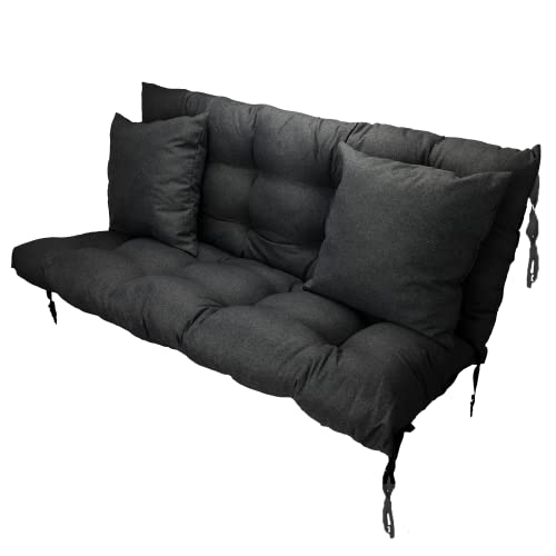 Filippo Sitzauflagen Gartenmöbel 160 x 55 x 55 cm Schwarz - Kissen Hollywoodschaukel Beständig Gegen Schimmel – Handgefertigt Polster für Hollywoodschaukel mit Befestigungsschnüre