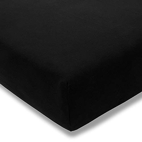 ESTELLA Spannbetttuch Feinjersey | Schwarz | 200x200 cm | passend für Matratzen 180-200 cm (Breite) x 200 cm (Länge) | trocknerfest und bügelfrei | 100% Baumwolle