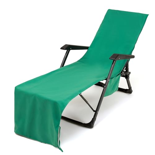 Treer Sonnenliege Auflage, Solide Farbe Gartenliege Abdeckung, Frottee Schonbezug Gartenstuhl mit 2 Taschen, für Schwimmbäder Strände Gartenhotels Liegenauflagen (75x210cm,Grün)