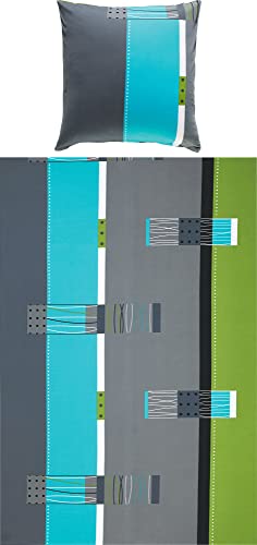 Erwin Müller Bettwäsche, Bettgarnitur, Kissenbezug Mako-Jersey grün-blau-grau Größe 135x200 cm (80x80 cm) - bügelfrei, einlaufsicher, mit praktischem Reißverschluss (weitere Größen)