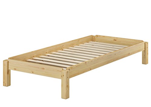 Erst-Holz® Massivholzbett Stapelbett Kiefer Natur 80x190cm Einzelbett stapelbar Gästebett + Rollrost 60.48-08-190