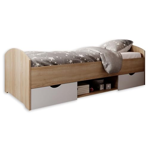 NEMO Modernes Einzelbett mit 2x Schubkästen 90 x 200 cm - Praktisches Jugendzimmer Kojenbett in Eiche Sonoma Optik - 96 x 66 x 204 cm (B/H/T)