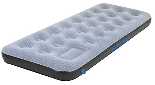 High Peak Unisex Single Comfort Plus Luftbett, mit integrierte Fußpumpe und Anti-Rutsch Funktion, atmungsaktiv, robust, Oberseite weich, für Indoor und Outdoor, grau/blau/schwarz, L