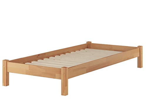 Erst-Holz Einzelbett 100x220 Überlänge Futon Gästebett Buche massiv Bettgestell mit Rollrost 60.84-10-220