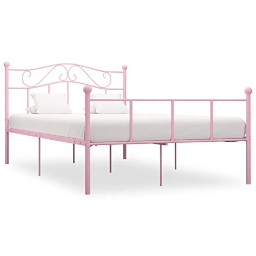 Homgoday Bettgestell Metallbett Bettrahmen mit Kopfteil Doppelbett Einzelbett Einzelbettgestell Gästebett Bettgestelle für Gästezimmer Schlafzimmer Rosa Metall 120x200 cm