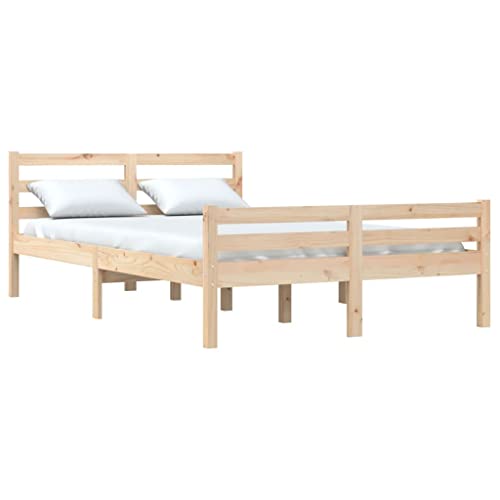 vidaXL Massivholzbett, Bett Holzbett für Schlafzimmer, Bettgestell Bettrahmen mit Kopfteil Lattenrost, Doppelbett Schlafzimmerbett, 120x190cm