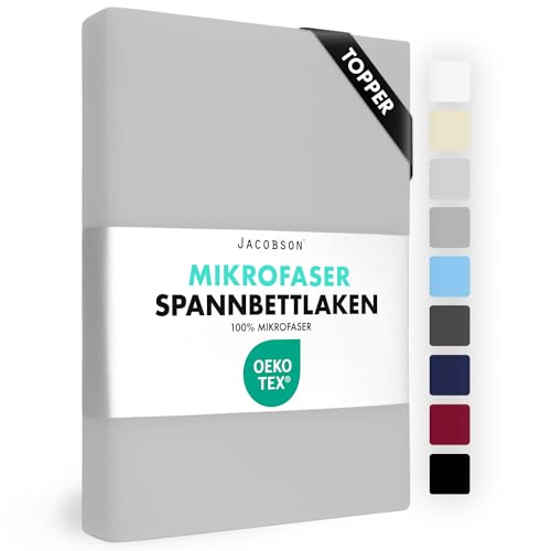 JACOBSON Spannbettlaken Topper 180x200-200x200, Premium Mikrofaser Spannbetttuch 160g/m², Bettlaken (Topper 180x200cm - 200x200cm, Hellgrau)