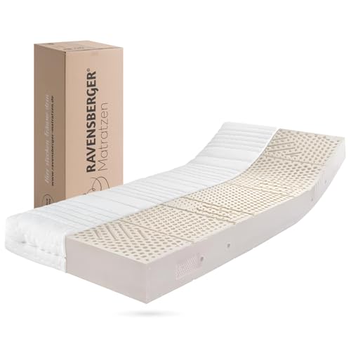 RAVENSBERGER Latexmatratze Ravo-Relax - Härtegrad H2, mittel - 100 x 200 cm, Höhe 19 cm - mit 7-Zonen LATEXCO-Stiftlatexkern - Matratze mit Baumwoll-Doppeltuch-Bezug