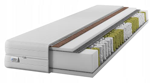 IZER Matratze GoldPLUS 120x200 cm mit KOKOS-Material | 2 in 1 (H3 und H4) | 7 Zonen | Taschenfederkern | Versteppter Bezug | Federkernmatratze
