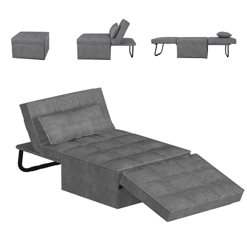 FLEXISPOT Sessel Wohnzimmer Sessel mit hocker Schlafsessel Klappbar mit bettfunktion mit schlaffunktion umwandelbarer Stuhl Bett ausziehbarer Schlafsessel Belastbar bis 300kg, Grau