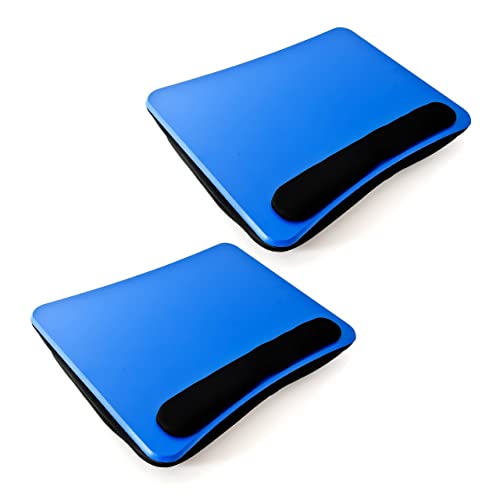 Relaxdays Laptopkissen, weiche Polsterung, tragbar, stabiler Lapdesk mit Handauflage u. Tragegriff, Schosstablett, blau, 8 x 46 x 34 cm