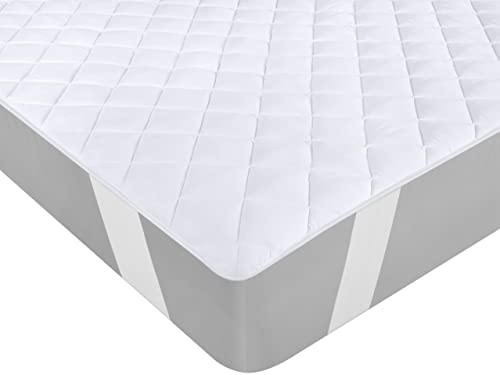 Utopia Bedding Gesteppte Matratzenauflage 90 x 190 cm, Weicher Mikrofaser-Matratzenbezug, Gesteppter Matratzenschoner Mit elastischen Bändern, 4 Eckgummis dehnbar bis zu 38 cm (Weiß)