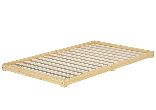 Erst-Holz Stabiles Gästebett extra niedriges Bettrahmen Futonbett 120x200 Kiefer klar lackiert V-60.47K-12, Ausstattung:Rollrost inkl.
