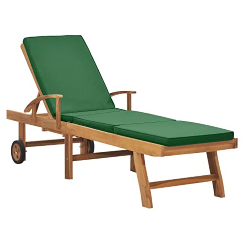 vidaXL Teak Massiv Sonnenliege mit Auflage Verstellbar Gartenliege Holzliege Liege Relaxliege Liegestuhl Strandliege Gartenmöbel Grün