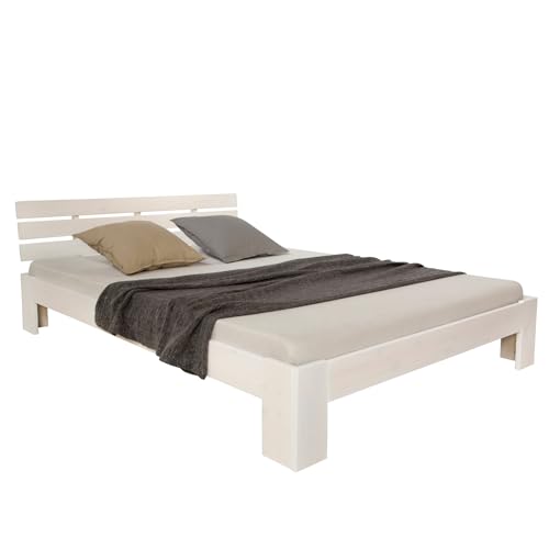 Homestyle4u 1821, Holzbett 140x200 Doppelbett mit Lattenrost Weiss Bett Kiefer Massivholz Schlafzimmer