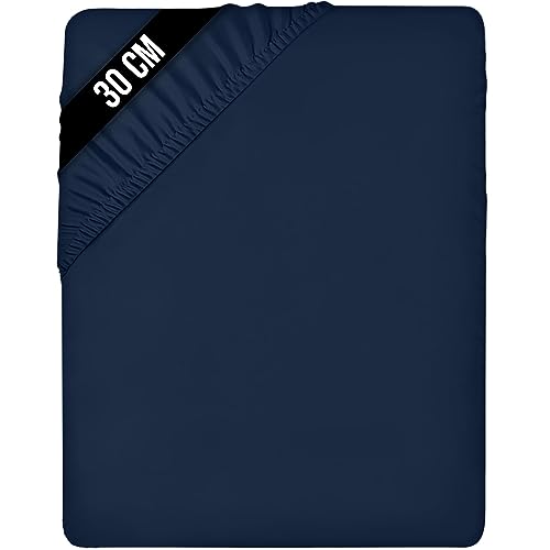 Utopia Bedding - Spannbettlaken 135x190cm Bis 30 cm - Marineblau - Gebürstete Mikrofaser Spannbetttuch - Oeko Tex Standard 100