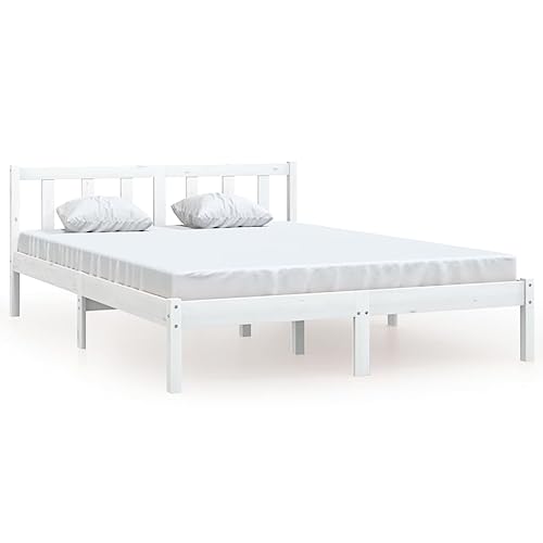 vidaXL Massivholzbett, Holzbett Bett für Schlafzimmer, Bettrahmen Bettgestell mit Lattenrost, Doppelbett Schlafzimmermöbel, Weiß Kiefer 120x190cm