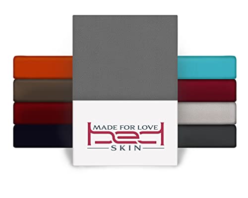 Bedskin Premium Topper Spannbettlaken 140x200-160x200 cm, bis 8 cm Topperhöhe - Jersey Spannbettlaken für Topper Boxspringbett, 100% Buamwolle Spannbetttuch (Grau)
