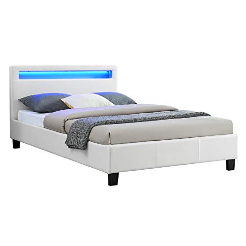 CARO-Möbel Polsterbett MIRASOL mit LED Beleuchtung Einzelbett Kunstlederbett in weiß, 120 x 200 cm, inklusive Lattenrost