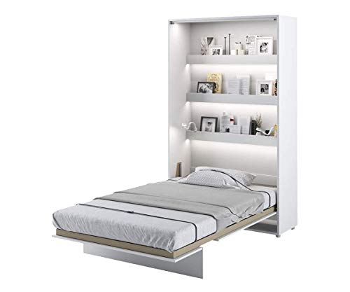 Schrankbett Bed Concept, Wandklappbett mit Lattenrost, V-Bett, Wandbett Bettschrank Schrank mit integriertem Klappbett Funktionsbett (BC-02, 120 x 200 cm, Weiß/Weiß, Vertical)