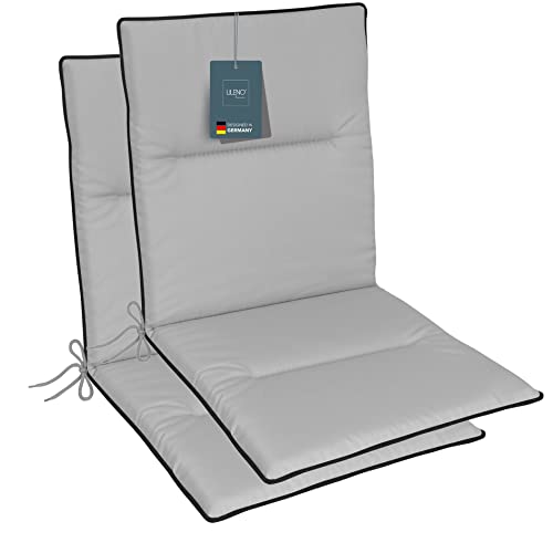 LILENO HOME Gartenstuhl Auflagen als [2er Set - Niedriglehner] in Silber + Keder Anthrazit - Bequeme Liegen als Sitzauflagen für Gartenmöbel - Stuhlkissen für Gartenstühle und Klappstühle