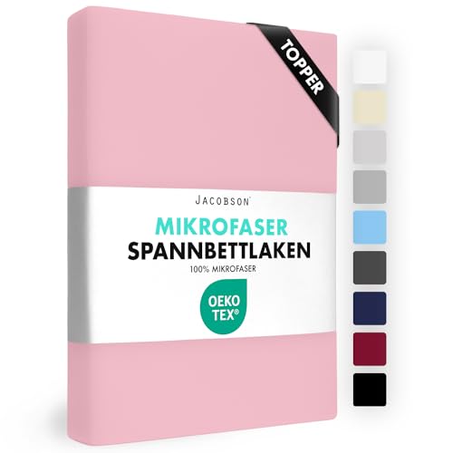 JACOBSON Spannbettlaken Topper 180x200-200x200, Premium Mikrofaser Spannbetttuch 160g/m², Bettlaken (Topper 180x200cm - 200x200cm, Rosa)