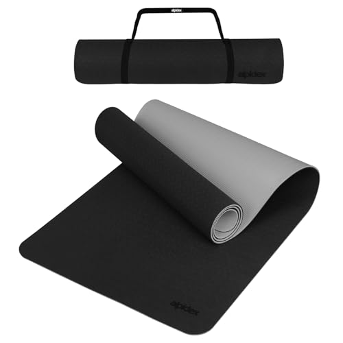 ALPIDEX Yogamatte rutschfest 190 x 61 x 0.6 cm | 190 x 90 x 0.6 cm Phthalatfreie Fitness TPE Matte Gymnastik Turnen Pilates Sport Yoga Trainingsmatte Isomatte, Black/Grey, 190 x 90 x 0.6 cm