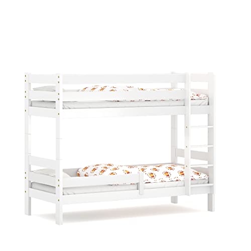 WNM Group Etagenbett für Kinder SOPHIE - Stockbett mit Rausfallschutz und Lattenrost - Absturzsicherung Doppelstockbett - Jugendbett - Weiß - 200x90