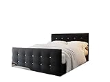 PM Designer Bett mit Bettkasten, Bett mit Matratze 140/160/180x200 cm mit dekorativen Knöpfen im Kopfteil, Gesteppte Kopfstütze - Cleo (Schwarz, 180 x 200 cm)