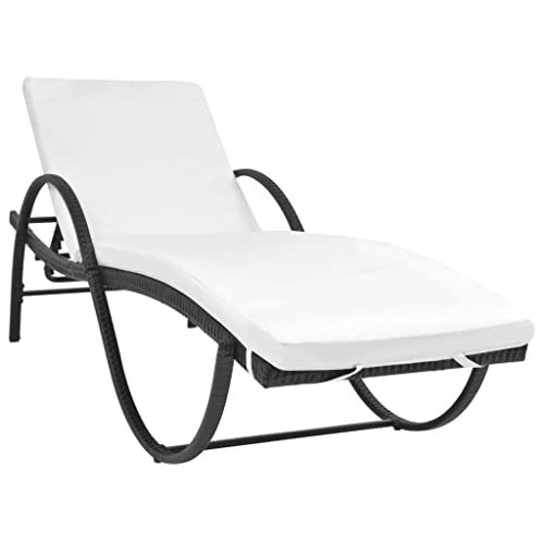 vidaXL Sonnenliege mit Auflage Gartenliege Gartenmöbel Liege Strandliege Relaxliege Freizeitliege Liegestuhl Rattanmöbel Poly Rattan Schwarz