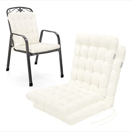 HAVE A SEAT Living - Gartenstuhl Auflagen für Niedriglehner (2 St.) - Sitzpolster Outdoor, Sitzkissen mit Rückenlehne - Waschbar bis 95°C, Made in Germany (2er Set - 100x48 cm, Weiß)