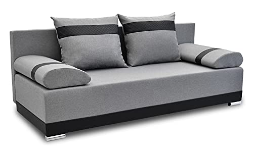 Bonni Schlafsofa Orlean, Sofa mit Bettkasten und Schlaffunktionn, Klappsofa, Schlafcouch, Bettsofa 87 x 195 x 80 cm, Couch vom Hersteller, Couchgarnitur, Sofagarnitur (Grau)