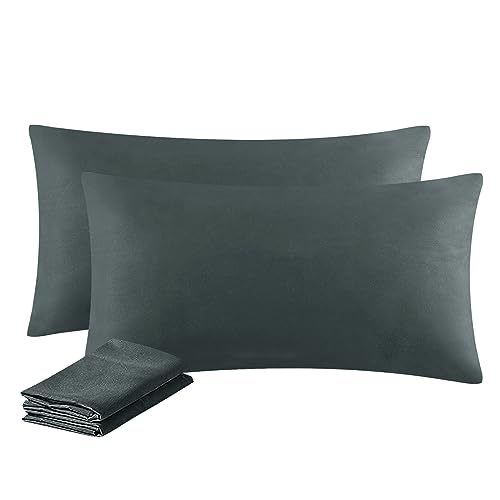 Aisbo Kissenbezug 40 x 80 2er Set - Kopfkissenbezug 40x80 Anthrazit mit Reißverschluss aus Mikrofaser Weich, 40x80cm Pillow Cover
