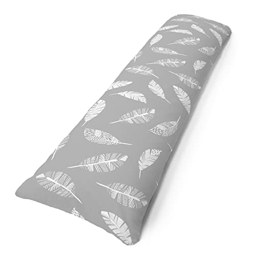 Amilian Seitenschläferkissen 150 x 40 cm - Schwangerschaftskissen - Seitenschläferkissen mit Bezug - Komfortkissen Erwachsene - Stillkissen XXL - Body Pillow - Feder grau