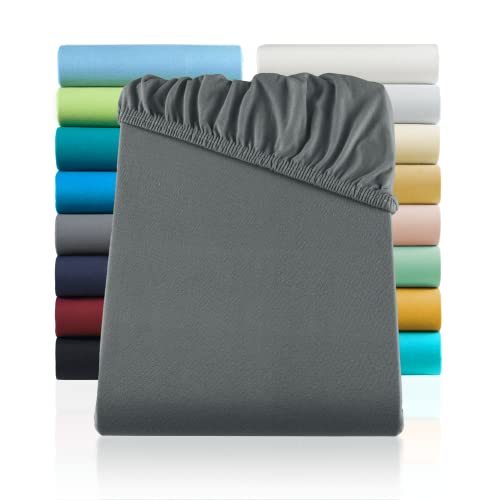 SHC by BaSaTex Jersey Spannbettlaken Bettlaken | Spannbetttuch Spannleintuch für Wasserbetten & Boxspringbetten aus 100% Baumwolle | 200x220 Farbe Anthrazit - Grau