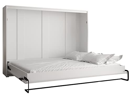 KRYSPOL Bett im Schrank Home, Ebenen, Schlafzimmer, Jugenzimmer, Modern Design (Weiß matt + Artisan Eiche, 160 x 200 cm)