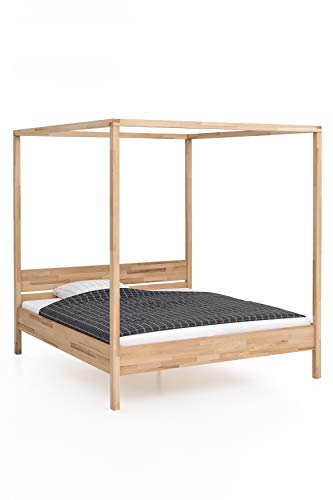WOODLIVE DESIGN BY NATURE Himmelbett Sky, 140 x 200 cm Massivholzbett aus Kernbuche, geradliniges Bett aus massivem Holz, hochwertiges Doppelbett mit Himmel & Komforthöhe, Natur