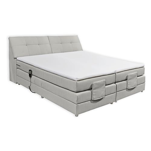 Stella Trading Concord 2 Boxspringbett 180x200 elektrisch verstellbar, Silber - Bequemes Doppelbett mit dekorativer Steppung & Komfortschaum Topper - 180 x 110 x 234 cm (B/H/T)