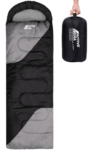 Active Era Premium Mumienschlafsack 250 GSM, Schlafsack Winter & Sommer, 0°C bis 15°C, Indoor und Outdoor Camping, Festivals, Sleeping Bag Wasserabweisend, Ultraleicht, Kleines Packmaß - Schwarz